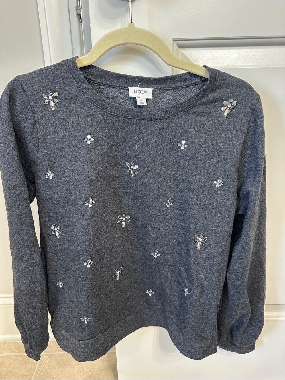 J. Crew Charcoal Gray Jewel-Embellished Crewneck Sweatshirt